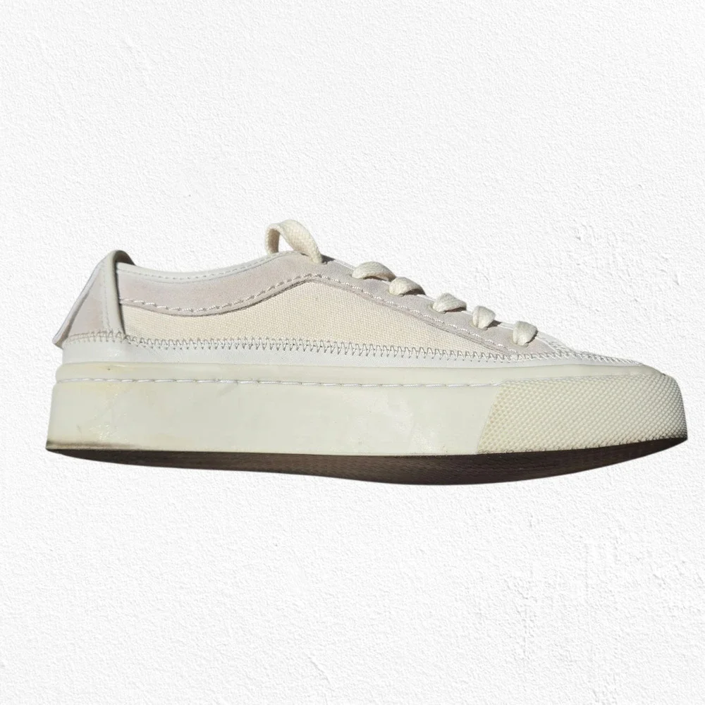 AllSaints Milla Cream Platform Sneakers Leather Canvas Shoes Size 6 EU 36